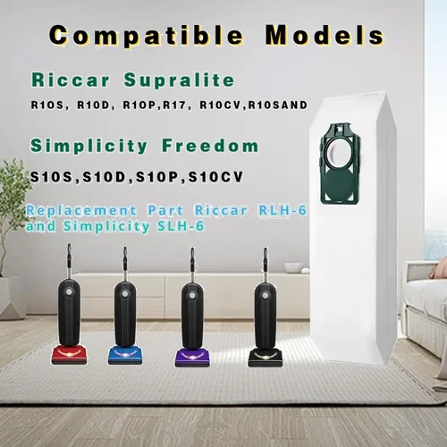 Vista 2 de Paquete de 7 bolsas de vacío RLH-6 para aspiradora Simplicity Freedom R10S R10D S10P S10SAND, para aspiradoras verticales Riccar SupraLite R10S R10D