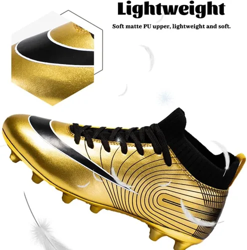 Vista 2 de Botas de fútbol para hombre, botas de fútbol cómodas, duraderas, para exteriores, interiores, competición, entrenamiento, fútbol sala