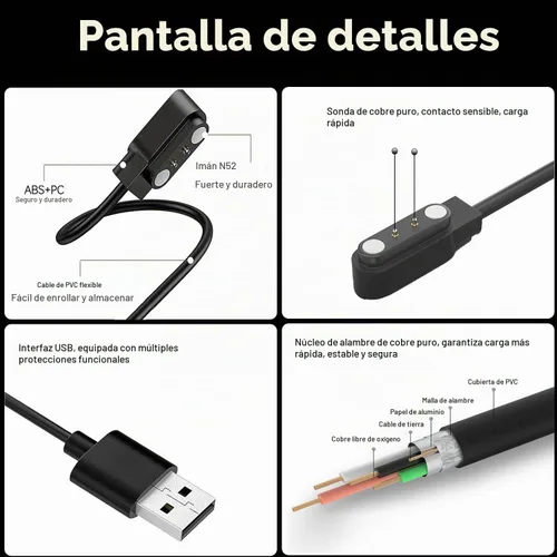 Vista 4 de Gloryfit - Cargador de reloj inteligente, cable de carga USB magnético de 0.157 pulgadas para relojes inteligentes Gloryfit con certificación