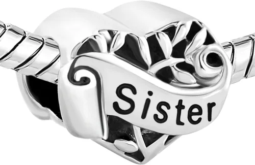 Vista 2 de CharmSStory Abalorio de plata de ley con texto en inglés "I Love You My Wife Sister Grandma Heart Sterling Silver Beads For