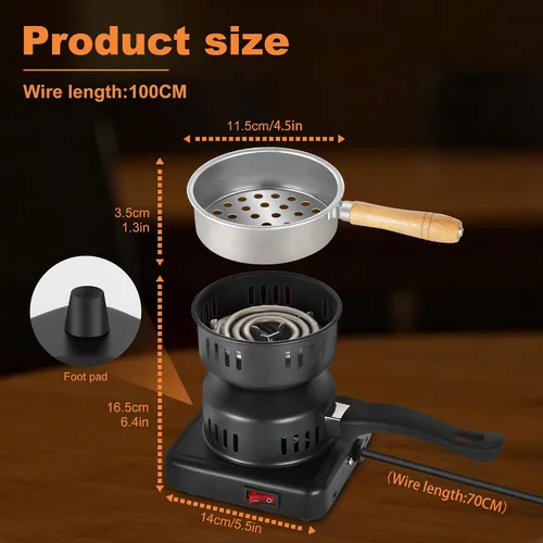 Vista 2 de Quemador de carbón eléctrico multiusos, quemador de carbón de 500 W, placa caliente, estufa eléctrica de coco para carbón shisha hookah, duradero