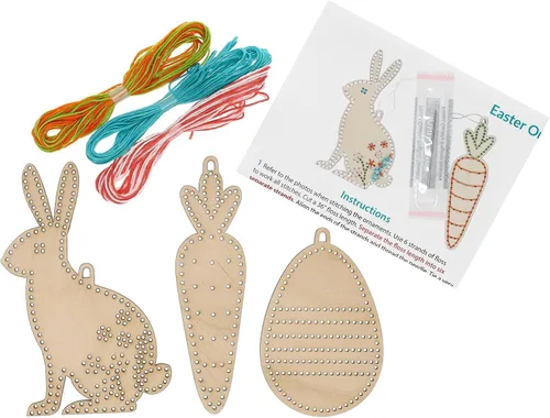Vista 4 de Kit de costura de madera, adornos de Pascua, juego de 3 piezas, manualidades para adultos o niños, kits de manualidades para adolescentes, kit