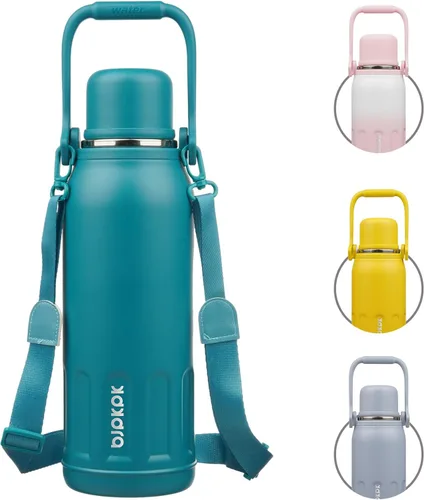 Vista 31 de BJPKPK - Botellas de agua termoaisladas de 27 onzas con tapa y asa de transporte, botellas de agua de acero inoxidable libres de BPA para la Verde