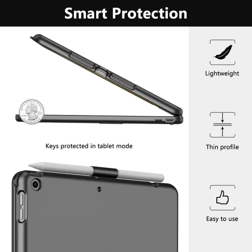 Vista 3 de TQQ Touch Funda para iPad de 9ª generación con teclado (10.2 pulgadas, 2021), trackpad multitáctil, cubierta protectora giratoria de 360°
