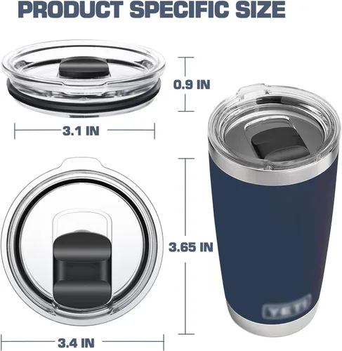 Vista 2 de Tapa de vaso de 20 onzas de repuesto para vaso Yeti de 20 onzas, taza de 10/24 onzas y popote de 25 onzas, tapas de taza a prueba de derrames