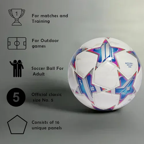 Vista 4 de Balón de fútbol de la Champion, tamaño 5, réplica oficial del partido, ideal para entrenamiento, jugar, coleccionistas y para fanáticos del fútbol.