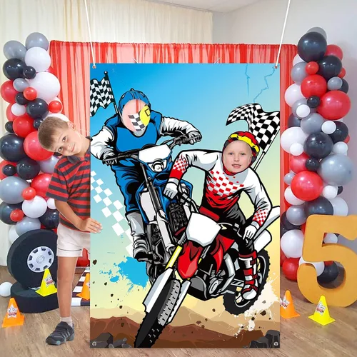 Vista 5 de PANTIDE Cartel de fondo para puerta de fotos de motocross, fondo grande de satén para fotografía de cara, decoración de motocross, decoración