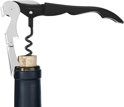 Vista 6 de True Truetap Sacacorchos de camarero de doble bisagra, abridor de botellas de vino de acero inoxidable con cortador de papel de aluminio Negro