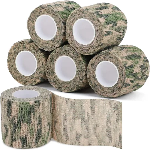 Vista 25 de Cinta adhesiva de camuflaje de 6 rollos, 1/2/3/4 pulgadas x 14.8 pies, vendaje autoadhesivo de camuflaje para acampar al aire libre, tira elástica