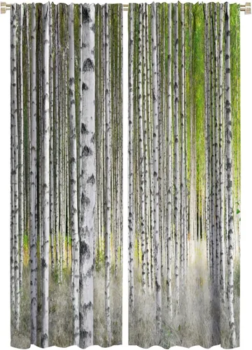 Vista 65 de Cortina opaca de bosque de verano, diseño de ramas de bosque, con bolsillo para barra, cortinas farbic con bolsillo para barra, comedor, cafetería