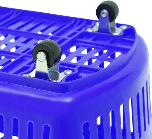 Vista 7 de Carritos de compras de plástico, 6 cestas de compras con ruedas, carrito de compras de 35 l con asas, cesta de compras portátil en supermercados