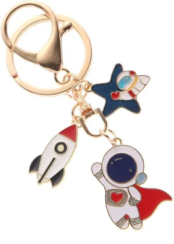 Vista 7 de Llavero con colgante de cohete de astronauta, llavero de metal, bolso con dije, organizador de llaves, regalo de Navidad, cumpleaños, llavero