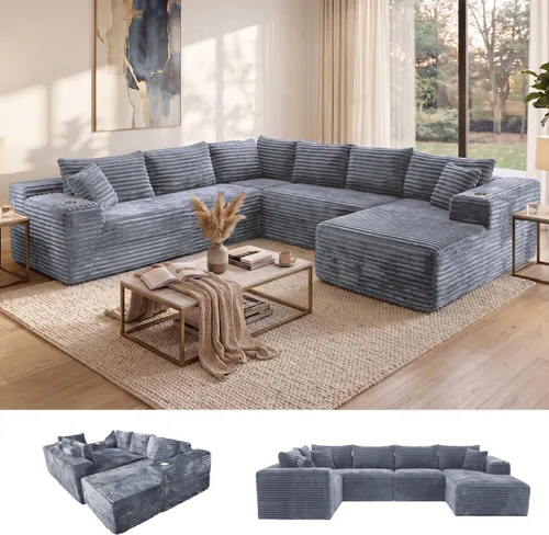 Vista 32 de Sofás seccionales de nube de gran tamaño para sala de estar, sofá modular de 7 plazas en forma de U de 122 pulgadas con diván, asiento profundo