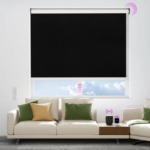 Vista 29 de Astomi Persianas enrollables motorizadas para ventanas, persianas inteligentes opacas para interiores, control remoto y de voz sin esfuerzo