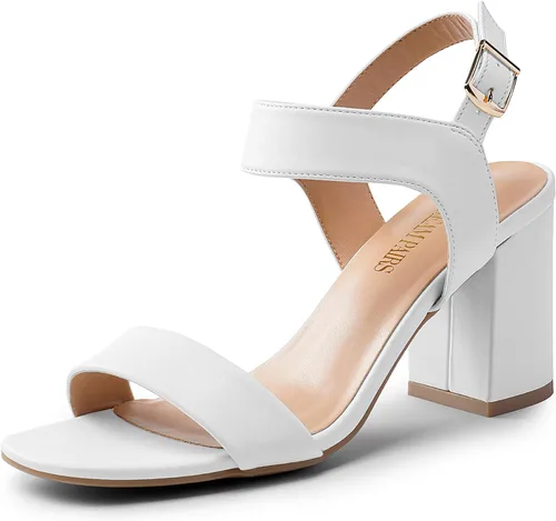 Vista 10 de DREAM PAIRS Sandalias de tacón alto y grueso para mujer, con puntera cuadrada, correa en el tobillo, cómodas sandalias