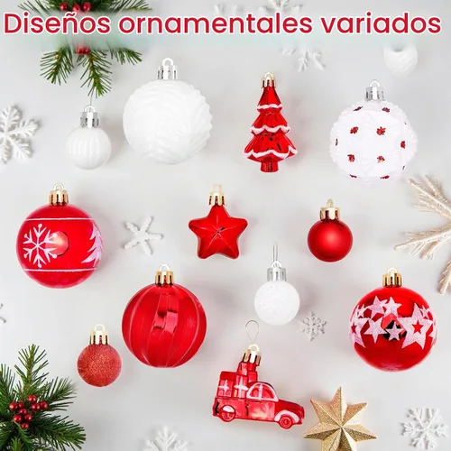 Vista 3 de DeckTheHalls 42 adornos de Navidad, varios estilos de adornos de bolas de Navidad, bolas de Navidad inastillables para decoración de árbol
