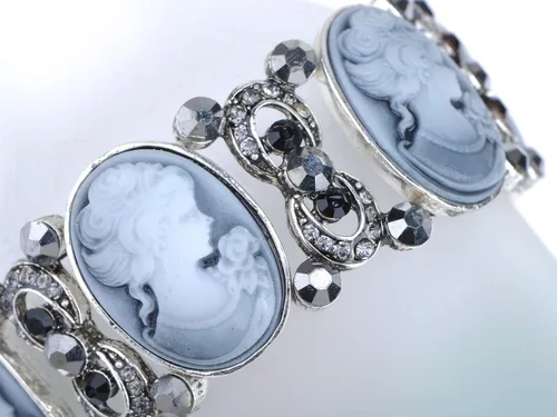 Vista 5 de Alilang Pulsera elástica de tono plateado brillante con diamantes de imitación victorianos camafeo para dama