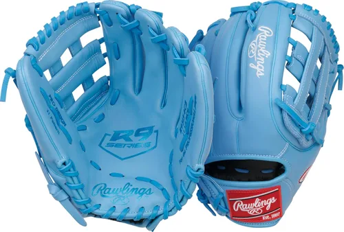 Vista 13 de Rawlings Guantes de béisbol de la serie R9 Tamaños 11.5 a 12.75 pulgadas Múltiples estilos Pro H-Web Negro/Oro