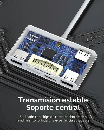 Vista 7 de Adaptador de cargador de lector de tarjetas micro SD Lightning a USB 6 en 1 para iPhone 13 14 Pro Max para iPad Dongle para Apple MFI certificado