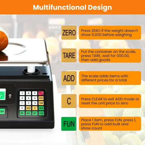 Vista 6 de Goplus Báscula de cálculo de precios de 88 lb/40 kg, báscula digital comercial de alimentos con función de conteo, plataforma de acero inoxidable