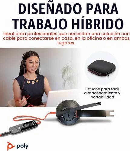 Vista 2 de Poly Blackwire 5220 (Plantronics) - Audífonos estéreo de cable con conexión USB-A y 3.5 mm y micrófono Boom para computador, conecta a tu PC, Mac