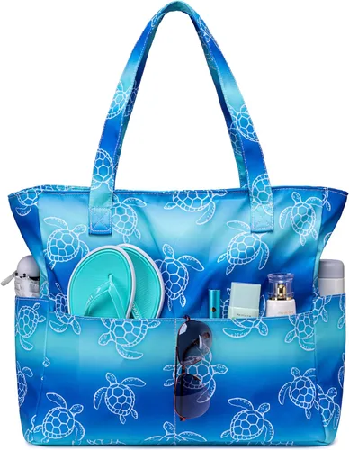 Vista 18 de Bluboon - Bolsa de playa impermeable para mujer, extra grande, con compartimento húmedo, para llevar de fin de semana, bolsa de piscina para viajes