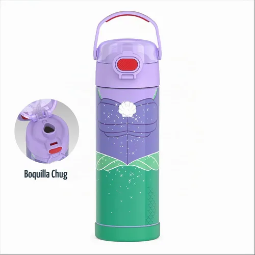 Vista 2 de THERMOS FUNTAINER - Botella aislada al vacío de acero inoxidable de 16 onzas con tapa ancha de boquilla, princesa Ariel Princess Ariel
