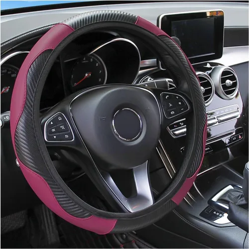 Vista 15 de Osilly Funda de volante de cuero PU de fibra de carbono de 15 pulgadas Negro