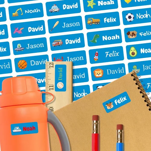 Vista 25 de 128 etiquetas adhesivas de nombre personalizadas para guardería, etiquetas de nombre impermeables personalizadas para niños, suministros escolares