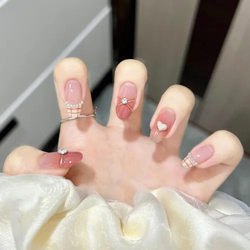 Vista 14 de LIGHT RAIN - Uñas a presión de longitud media, con diseño de galaxia Andromeda, uñas postizas de gel, reutilizables, de lujo, de siete capas