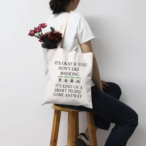 Vista 5 de MNIGIU Bolsa de lona Mahjong - Bolsa de regalo para amantes de Mahjong