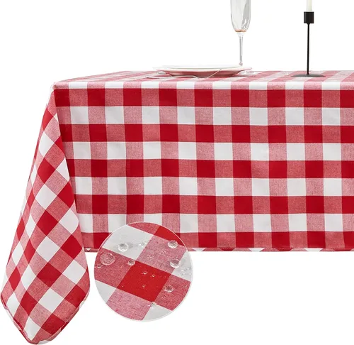 Vista 8 de Mantel rectangular de 70.9 x 55 pulgadas, mantel de cuadros impermeable y reversible, funda de mesa de picnic de mezcla de algodón lavable