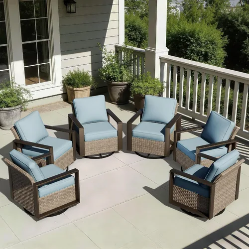 Vista 72 de Joyside - Sofá de mimbre para patio al aire libre, sofá de ratán de 3 plazas con cojines gruesos de olefina y reposabrazos rectangular con marco