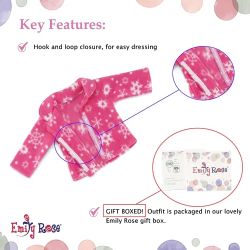 Vista 6 de Emily Rose Pijama de copo de nieve rosa y blanco de 18 pulgadas, en caja de regalo, 2 piezas de la marca estadounidense para muñecas de 18 pulgadas