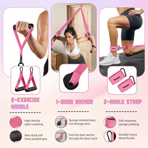 Vista 5 de Ayombo Resistance Bands with Handles for Women, 150LBS Exercise Bands Set for Physical Therapy Yoga Pilates, 5 Level Workout Bands for Working Out