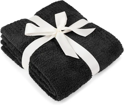 Vista 6 de PAVILIA Manta supersuave para sofá, manta mullida y acogedora de peso ligero en negro; manta de punto cálida y esponjosa para cama o sofá, 50x60