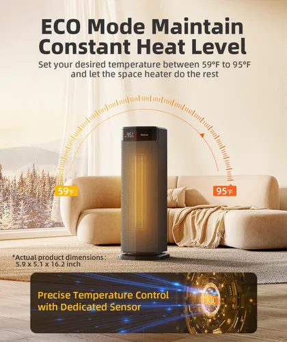 Vista 5 de BREEZOME Calentador de espacio para uso en interiores, calentador eléctrico de calentamiento rápido de 1500 W con termostato y temporizador de 24