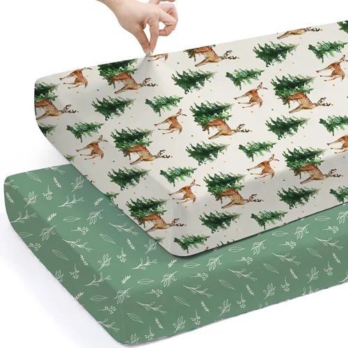 Vista 39 de Pack n Play Sheets BROLEX - Juego de 2 sábanas para cuna, juego de sábanas elásticas y portátiles para cuna, funda de colchón convertible