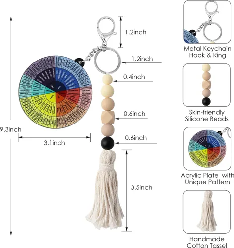 Vista 2 de Llavero bohemio con cuentas de silicona y borla de macramé, llavero de acrílico inspirador, regalos de salud mental para mujeres y hombres