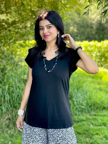 Vista 6 de Poetsky Camisas de verano para mujer, estilo casual, cuello en V, manga corta, ajuste holgado