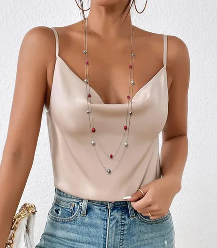 Vista 5 de Collar largo en capas de plata para mujer, suéter de cristal de perla, collar de cadena de hebra, regalos de moda