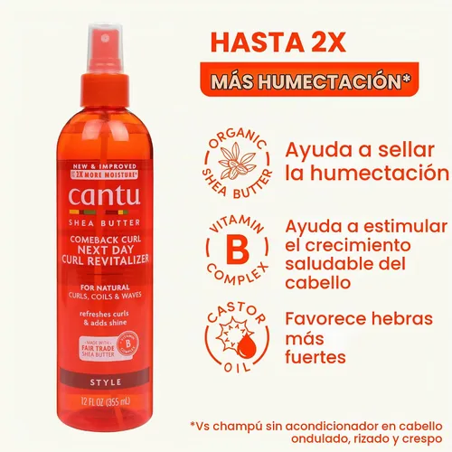 Vista 3 de Cantu Comeback Curl Next Day - Revitalizador de rizos para cabello natural con manteca de karité pura, 12 onzas líquidas (paquete de 3)