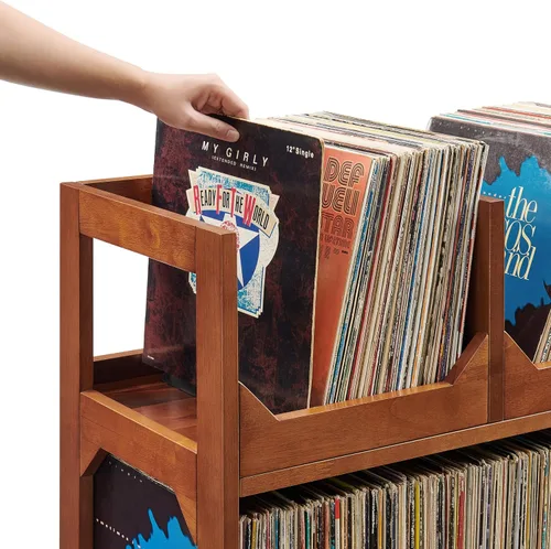 Vista 12 de Crosley Furniture Asheville - Soporte para discos moderno de mediados de siglo, almacenamiento de vinilo, con capacidad para hasta 260 discos, nogal