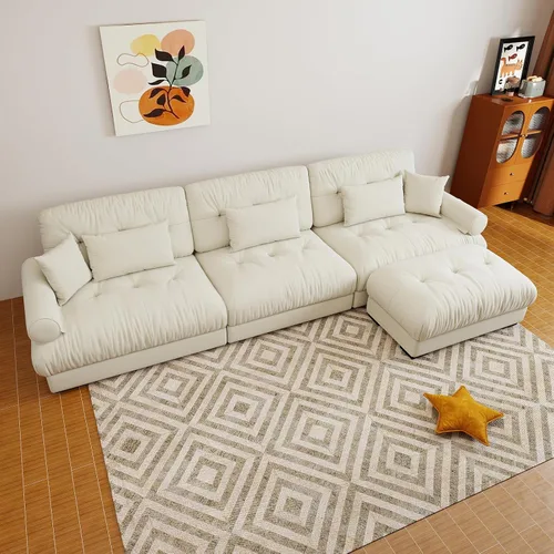 Vista 79 de Sofá modular de gran tamaño de 94 pulgadas, sofás seccionales grandes de color beige y blanco para sala de estar, juego de sofá de terciopelo, sofás