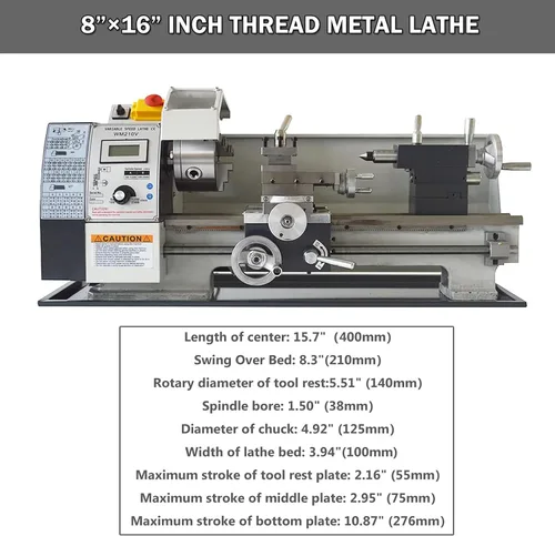 Vista 3 de INTSUPERMAI Torno de metal de precisión de sobremesa Torno de metal de 8 x 16 pulgadas de rosca de metal y madera Torno de plástico 4 mandíbulas/3