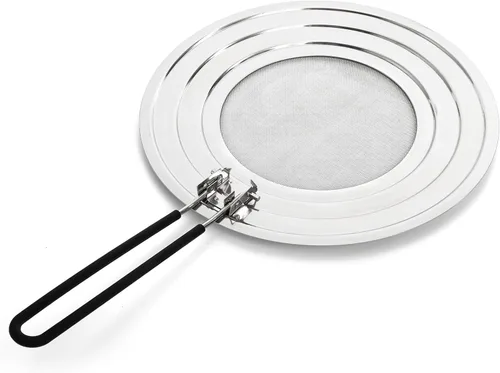 Vista 8 de Frcctre Paquete de 2 protectores de salpicaduras de acero inoxidable para sartén, protector de salpicaduras de grasa de 12 pulgadas con mango
