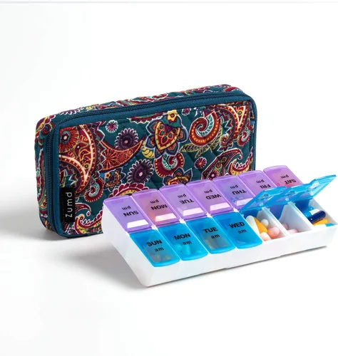 Vista 11 de Organizador Semanal de Pastillas 2 Veces al Día, Pastillero Zumd de 7 Días con Bonita Funda de Tela Acolchada con Cremallera, Estuche de Pastillas