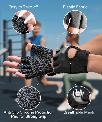 Vista 3 de sunnex Guantes de gimnasio para mujeres y hombres, entrenamiento sin dedos para levantamiento de pesas, ligeros y transpirables para deportes