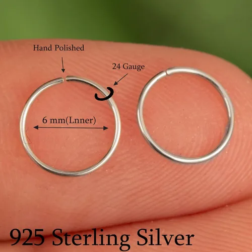 Vista 131 de Aretes de aro de oro de plata – Aretes de aro para mujer, dos piezas de aros de plata fina rellenos de oro, aro de hélice, anillo de tragus, aro