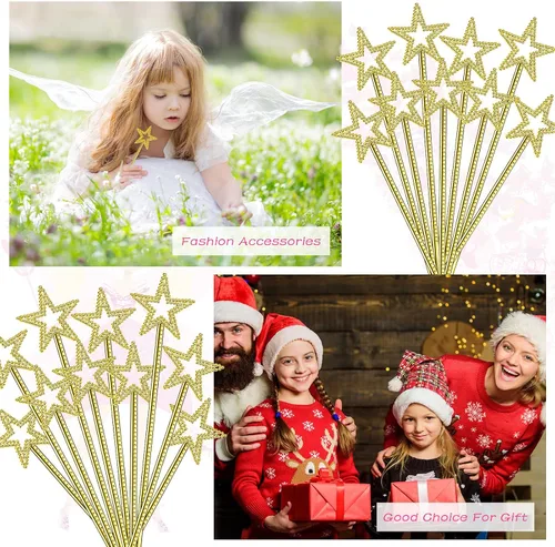 Vista 5 de Meanplan 36 varitas de hadas de 13 pulgadas, varitas de princesa con estrella mágica, palitos de bruja de ángel, accesorios de disfraz de hada